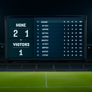 Papan skor stadion menampilkan klasemen fase grup Liga Champions di atas lapangan hijau