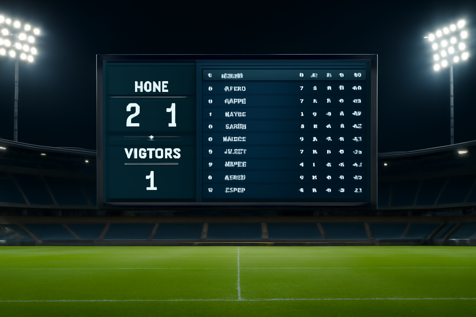 Papan skor stadion menampilkan klasemen fase grup Liga Champions di atas lapangan hijau